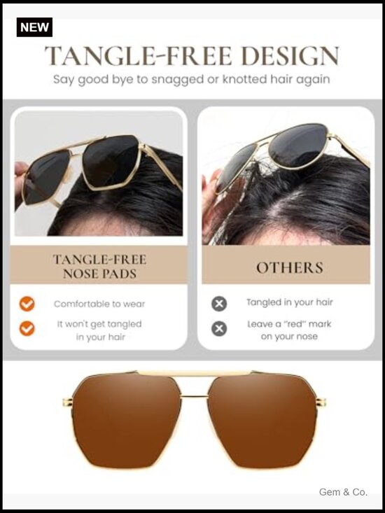Square Aviator Sunglasses Polarized UV400 Tangle Free Full Frame main image 7